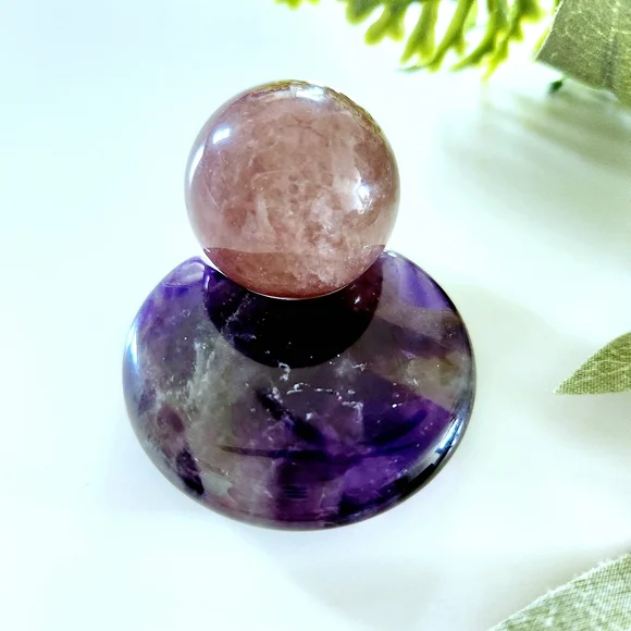 Purple crystal bundle - crescent moon & sphere with rainbow - gemstone - Picture 4 of 7